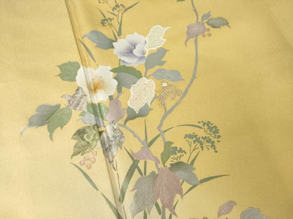 平和屋着物●訪問着　中国三大刺繍　スワトウ刺繍　汕頭刺繍　螺鈿　草花文　暈し染め　金銀彩　正絹　逸品　AABK3385ck