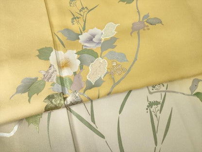 平和屋着物●訪問着　中国三大刺繍　スワトウ刺繍　汕頭刺繍　螺鈿　草花文　暈し染め　金銀彩　正絹　逸品　AABK3385ck