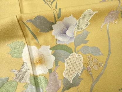 平和屋着物●訪問着　中国三大刺繍　スワトウ刺繍　汕頭刺繍　螺鈿　草花文　暈し染め　金銀彩　正絹　逸品　AABK3385ck