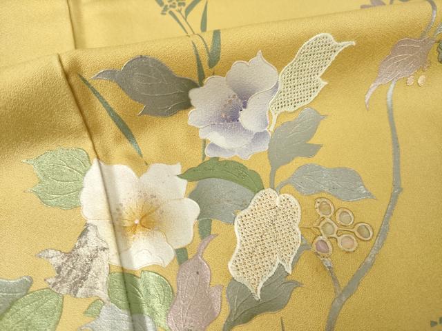 平和屋着物●訪問着　中国三大刺繍　スワトウ刺繍　汕頭刺繍　螺鈿　草花文　暈し染め　金銀彩　正絹　逸品　AABK3385ck