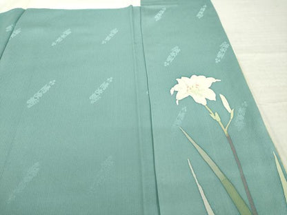 平和屋着物●二代目清次郎　手描き　訪問着　刺繍　草花文　暈し染め　ロング丈　正絹　逸品　AABK3386ck