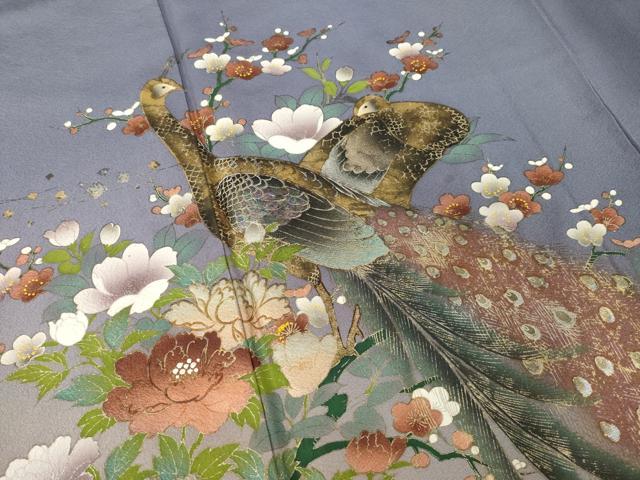 平和屋着物●豪華色留袖　孔雀花文　金銀彩　正絹　逸品　AABK3389ck