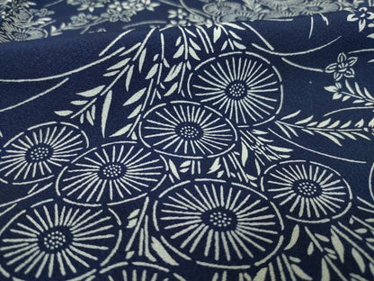 平和屋着物●上質な小紋　藍　型染め　菊　そごう扱い　正絹　逸品　AABK3391ck