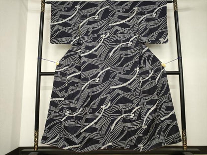平和屋着物●上質な小紋　総絞り　立波文　正絹　逸品　AABK3395ck