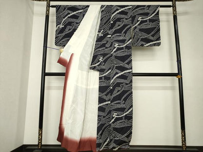 平和屋着物●上質な小紋　総絞り　立波文　正絹　逸品　AABK3395ck