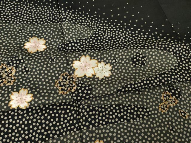 平和屋着物●ファッションデザイナー 花井幸子　訪問着　駒刺繍　舞桜　黒地　正絹　逸品　AABK3396ck