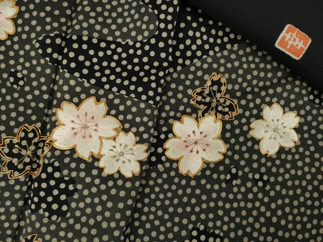 平和屋着物●ファッションデザイナー 花井幸子　訪問着　駒刺繍　舞桜　黒地　正絹　逸品　AABK3396ck
