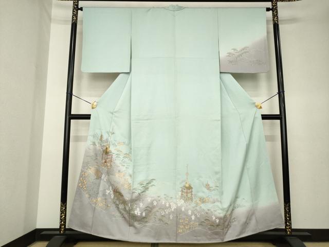 平和屋着物●訪問着　総刺繍　山車　暈し染め　正絹　逸品　AABK3397ck