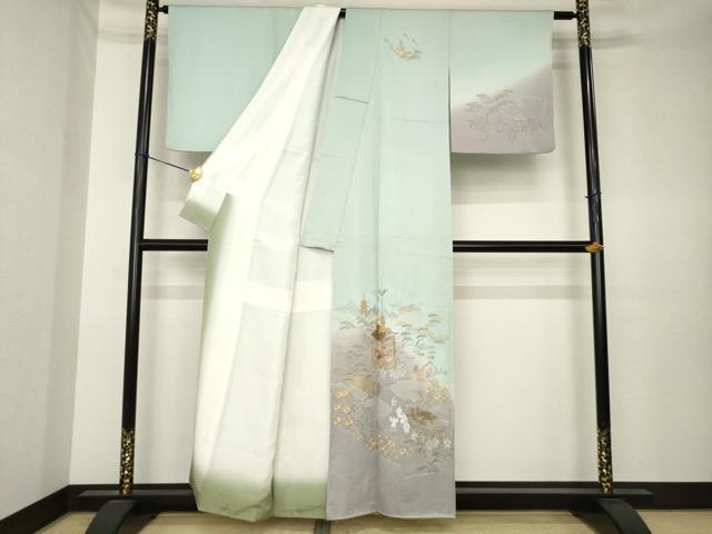 平和屋着物●訪問着　総刺繍　山車　暈し染め　正絹　逸品　AABK3397ck