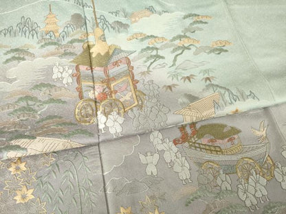 平和屋着物●訪問着　総刺繍　山車　暈し染め　正絹　逸品　AABK3397ck