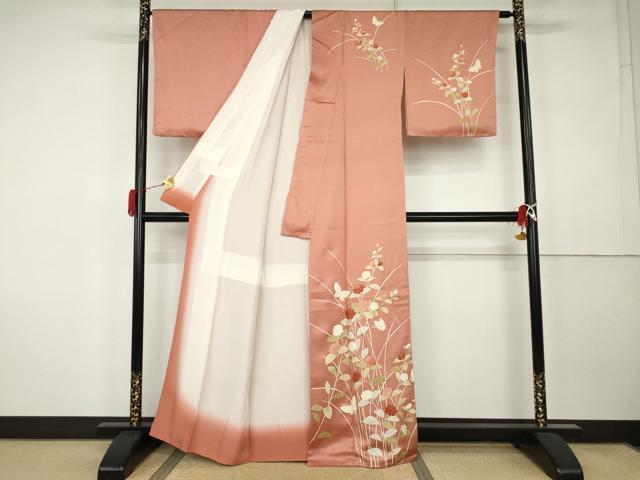 平和屋着物●訪問着　花蝶文　金彩　正絹　逸品　AABK3403cs