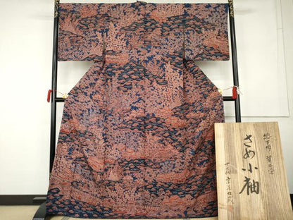 平和屋本店●十七代京屋林蔵　訪問着　総手描き　草木染　さめ小袖　松竹梅風景文　共箱付き　正絹　逸品　AABK3404cs