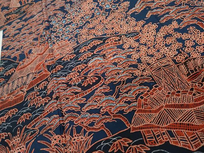 平和屋本店●十七代京屋林蔵　訪問着　総手描き　草木染　さめ小袖　松竹梅風景文　共箱付き　正絹　逸品　AABK3404cs