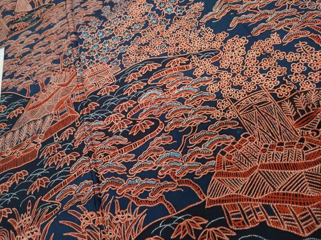 平和屋本店●十七代京屋林蔵　訪問着　総手描き　草木染　さめ小袖　松竹梅風景文　共箱付き　正絹　逸品　AABK3404cs
