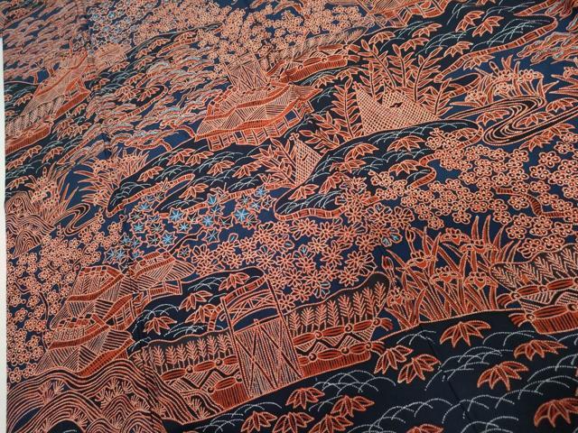 平和屋本店●十七代京屋林蔵　訪問着　総手描き　草木染　さめ小袖　松竹梅風景文　共箱付き　正絹　逸品　AABK3404cs