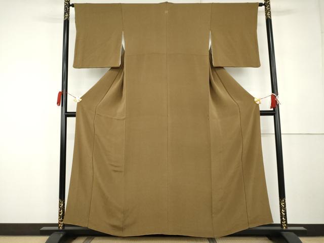 平和屋着物●上質な色無地　朽葉色　鬼しぼ縮緬　正絹　逸品　AABK3407cs