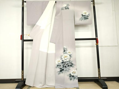 平和屋着物●訪問着　手描き　草花文　暈し染め　正絹　逸品　AABK3412cs