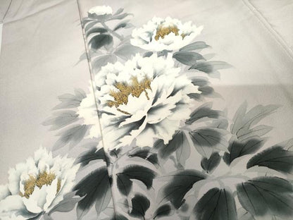 平和屋着物●訪問着　手描き　草花文　暈し染め　正絹　逸品　AABK3412cs