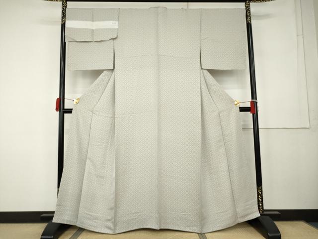 平和屋着物●お召　寿光織　七宝花文　皇室献上謹製　反端付き　正絹　逸品　AABK3414cs