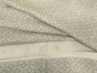平和屋着物●お召　寿光織　七宝花文　皇室献上謹製　反端付き　正絹　逸品　AABK3414cs