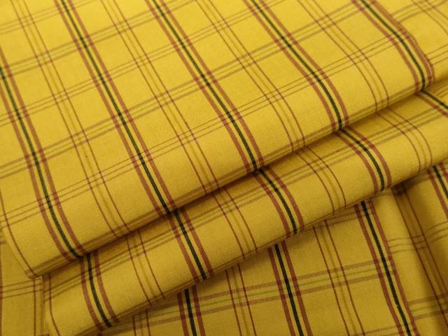 平和屋着物●黄八丈　紬　平織　格子　正絹　逸品　AABK3415cs