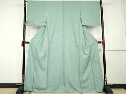 平和屋着物●上質な色無地　紋ふぶき　青竹色　丹後ちりめん　反端付き　正絹　逸品　AABK3416cs