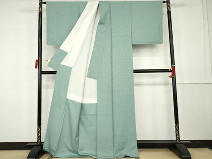 平和屋着物●上質な色無地　紋ふぶき　青竹色　丹後ちりめん　反端付き　正絹　逸品　AABK3416cs