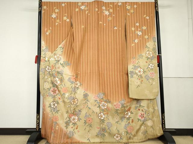 平和屋着物●豪華振袖　枝垂れ桜文　暈し染め　金彩　やまと誂製　正絹　逸品　AABK3418cs