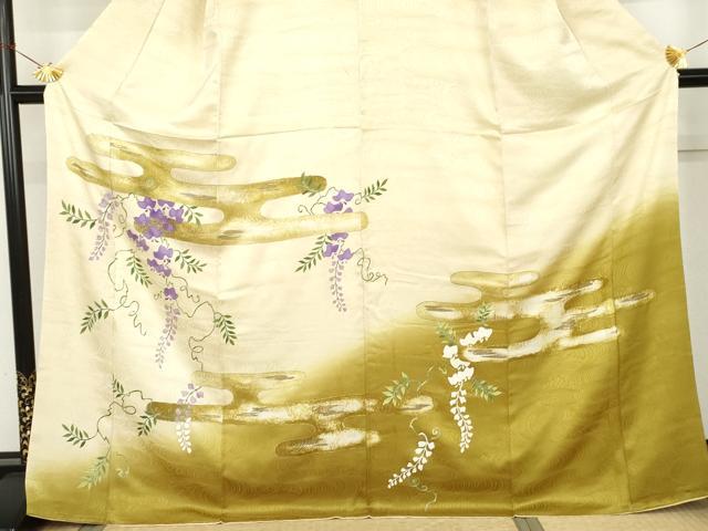 平和屋着物●訪問着　手描き　藤花房　暈し染め　金彩　正絹　逸品　AABK3422cs