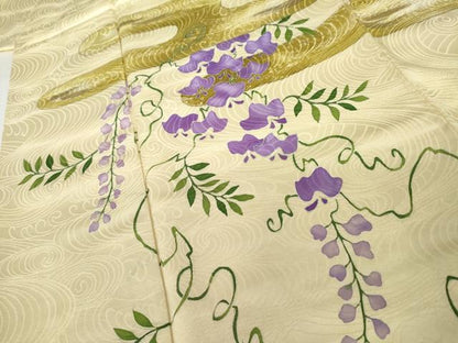 平和屋着物●訪問着　手描き　藤花房　暈し染め　金彩　正絹　逸品　AABK3422cs