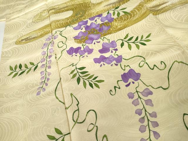 平和屋着物●訪問着　手描き　藤花房　暈し染め　金彩　正絹　逸品　AABK3422cs