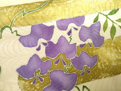 平和屋着物●訪問着　手描き　藤花房　暈し染め　金彩　正絹　逸品　AABK3422cs