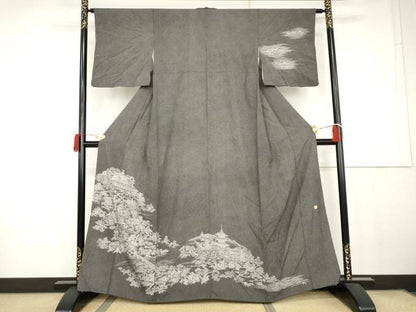 平和屋着物●伝統工芸師　服部光擴　戸小紋　訪問着　鮫小紋柄　京風景文　黒地　やまと誂製　正絹　逸品　AABK3425cs
