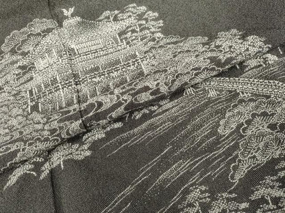 平和屋着物●伝統工芸師　服部光擴　戸小紋　訪問着　鮫小紋柄　京風景文　黒地　やまと誂製　正絹　逸品　AABK3425cs