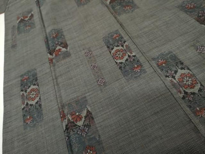 平和屋着物●本場大島紬　9マルキ　亀甲花文　黒地　正絹　逸品　AABK3426cs