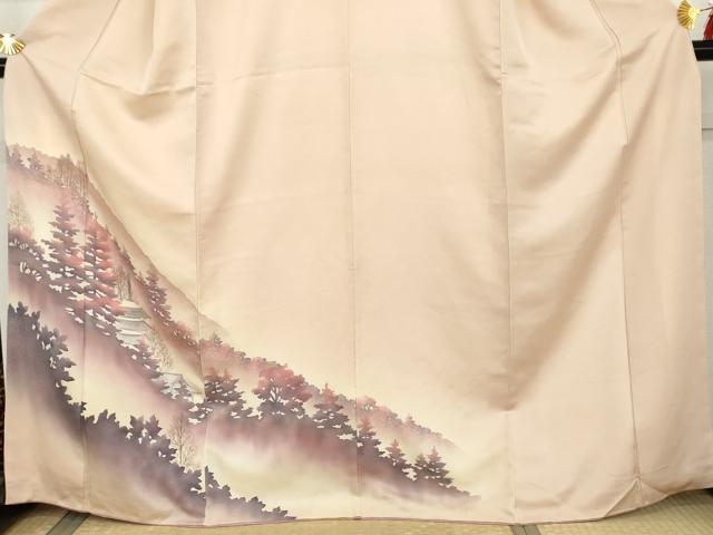 平和屋着物●訪問着　風景樹林文　暈し染め　正絹　逸品　AABK3427cs