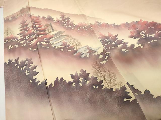 平和屋着物●訪問着　風景樹林文　暈し染め　正絹　逸品　AABK3427cs