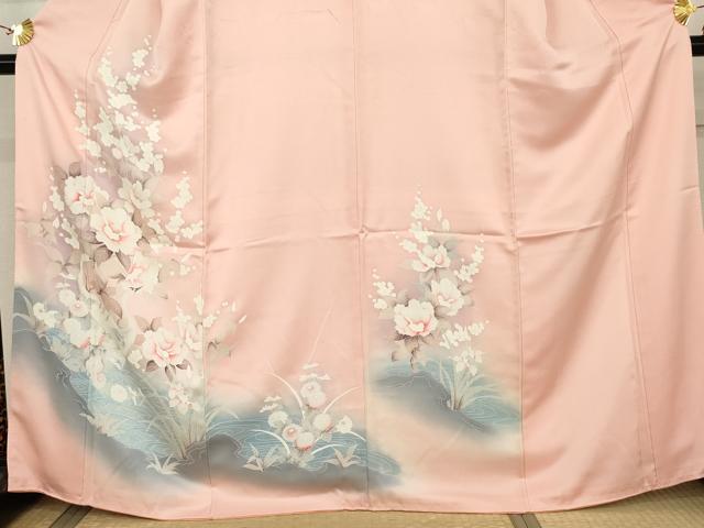 平和屋着物●訪問着　流水花鳥文　暈し染め　正絹　逸品　AABK3428cs