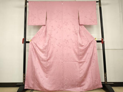 平和屋着物●上質な色無地　花蔦の葉地紋　薄紅梅色　正絹　逸品　AABK3433cs