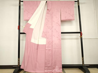 平和屋着物●上質な色無地　花蔦の葉地紋　薄紅梅色　正絹　逸品　AABK3433cs