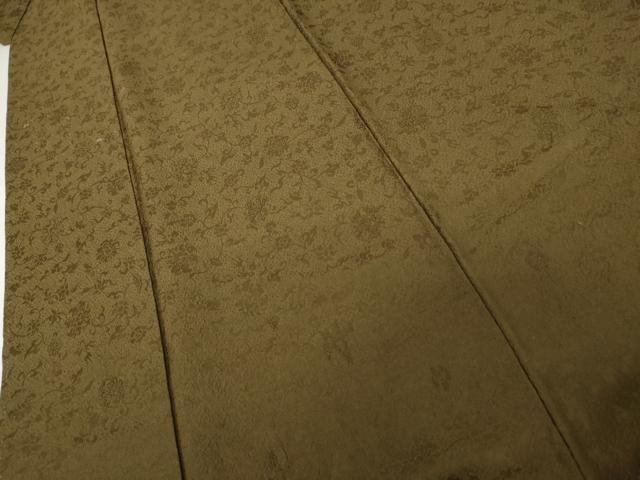 平和屋着物●上質な色無地　花唐草地紋　海松色　正絹　逸品　AABK3437cs