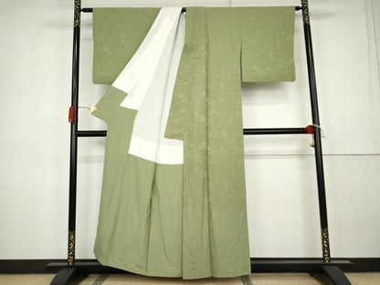 平和屋着物●上質な色無地　流水地紋　柳茶色　正絹　逸品　AABK3439cs