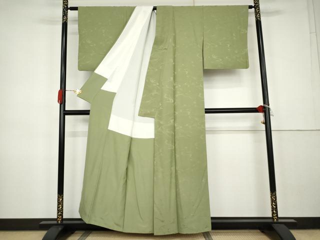 平和屋着物●上質な色無地　流水地紋　柳茶色　正絹　逸品　AABK3439cs