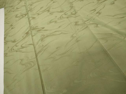 平和屋着物●上質な色無地　流水地紋　柳茶色　正絹　逸品　AABK3439cs
