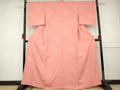 平和屋着物●上質な色無地　エ霞吉祥地紋　薄紅色　正絹　逸品　未使用　AABK3440cs
