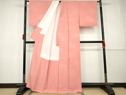 平和屋着物●上質な色無地　エ霞吉祥地紋　薄紅色　正絹　逸品　未使用　AABK3440cs