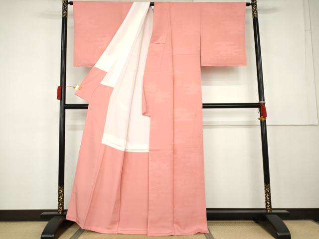 平和屋着物●上質な色無地　エ霞吉祥地紋　薄紅色　正絹　逸品　未使用　AABK3440cs