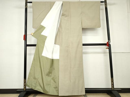 平和屋着物●結城紬　色無地　利休白茶色　正絹　逸品　AABK3442cs