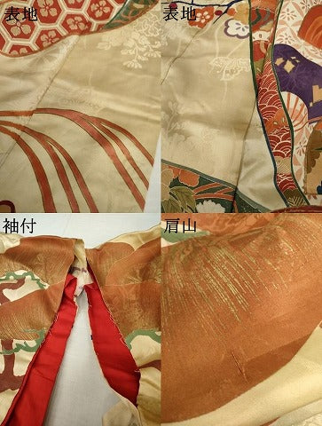 平和屋本店●アンティーク　大正ロマン　お引きずり・お引き摺り・引き振袖　駒刺繍　立波飛鶴宝尽くし　金銀彩　正絹　逸品　AABK3445cs