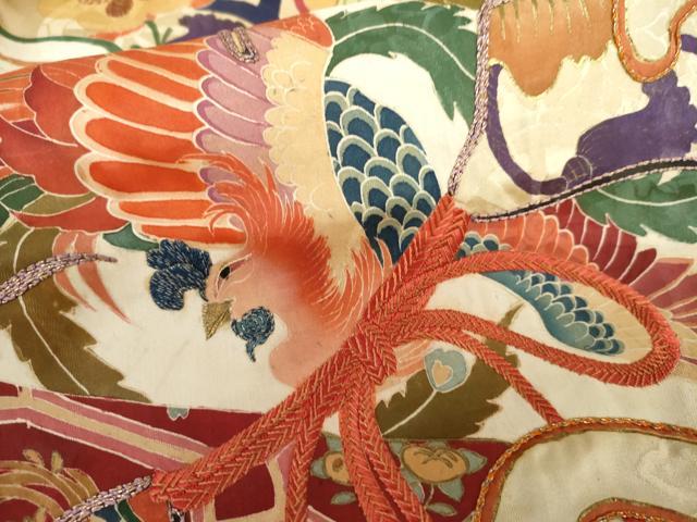 平和屋本店●アンティーク　大正ロマン　お引きずり・お引き摺り・引き振袖　駒刺繍　立波飛鶴宝尽くし　金銀彩　正絹　逸品　AABK3445cs